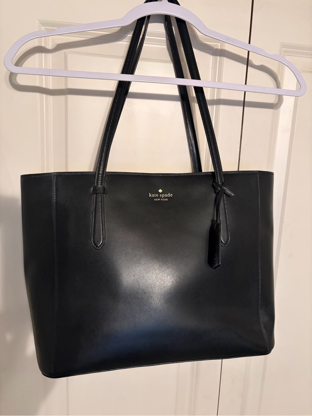 kate spade Black Leather Tote with Gold Logo